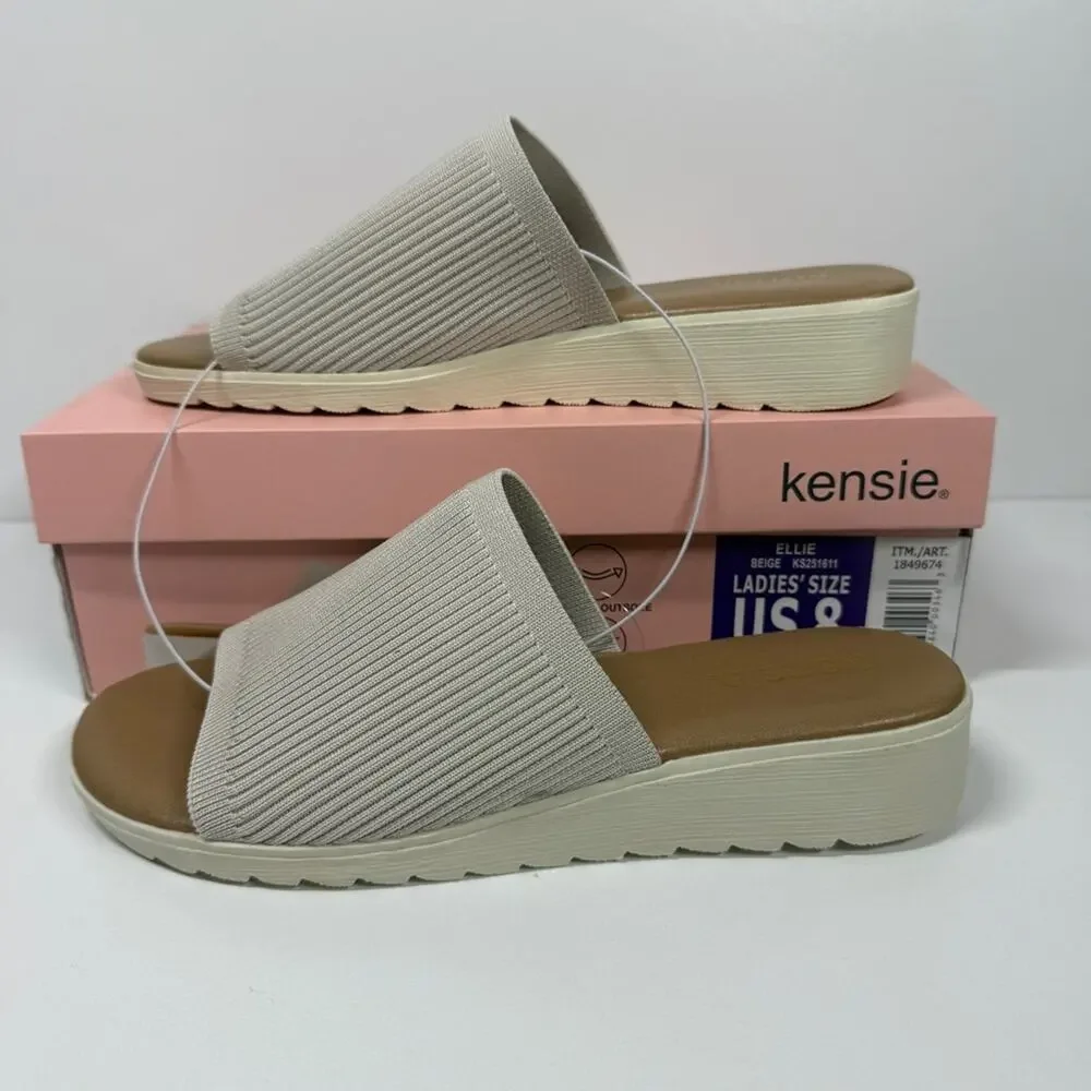 NIB • Kensie Women's Ellie Beige Knit Wedge Sandals Size: 8